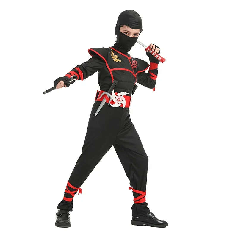 New Boys Ninja Deluxe Costume for Kids with Weapon Accessories Kung Fu Outfit Halloween Ideas Gifts with Bayonet Toys