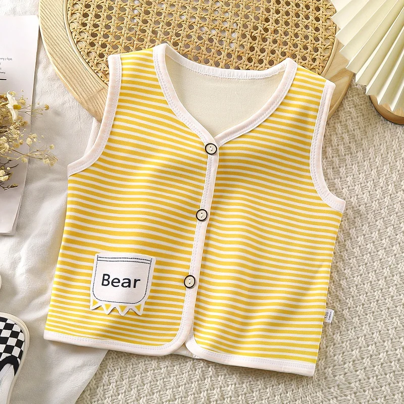 Baby velvet vest autumn and winter new thickened warm coat children's striped letter coat casual Korean children's clothing