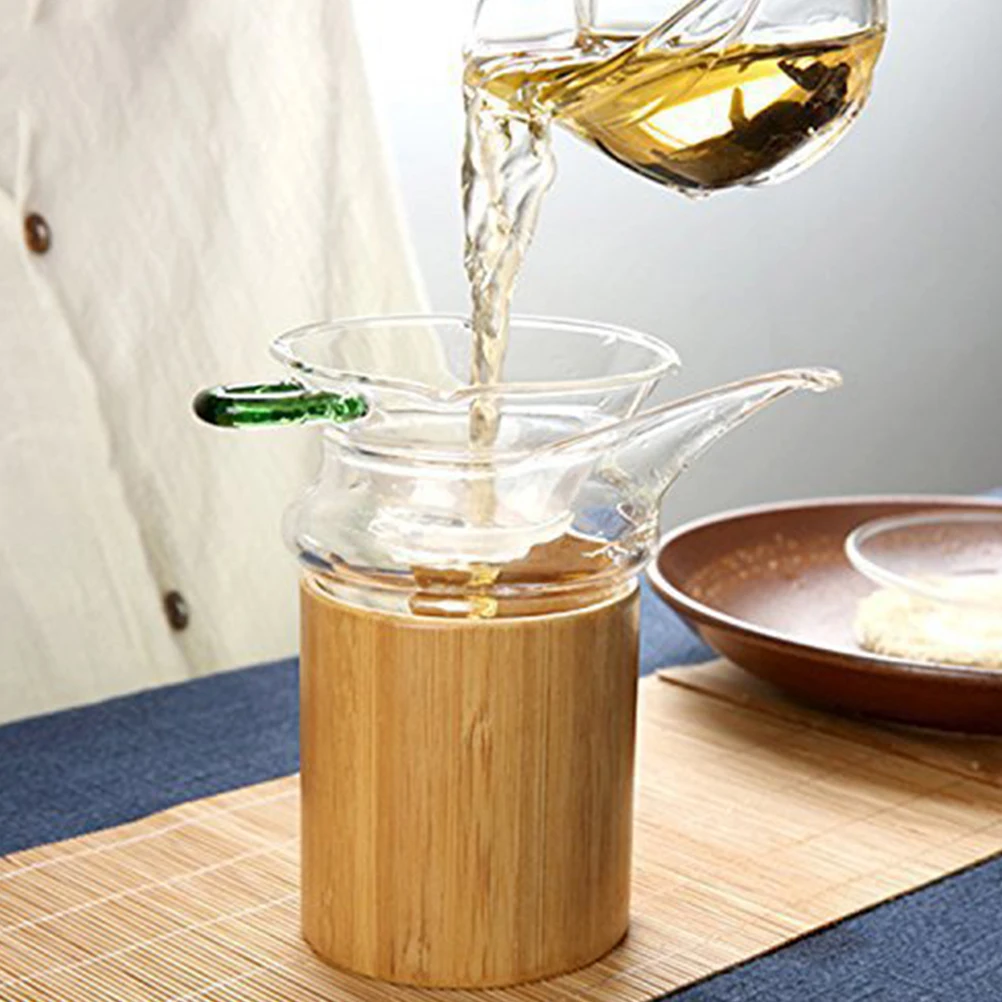 

Bamboo Tube Glass Tea Dispenser Heat-Resistant Teapot Exquisite Design Comfortable Handle Easy Clean for Home Coffee Shop Tea