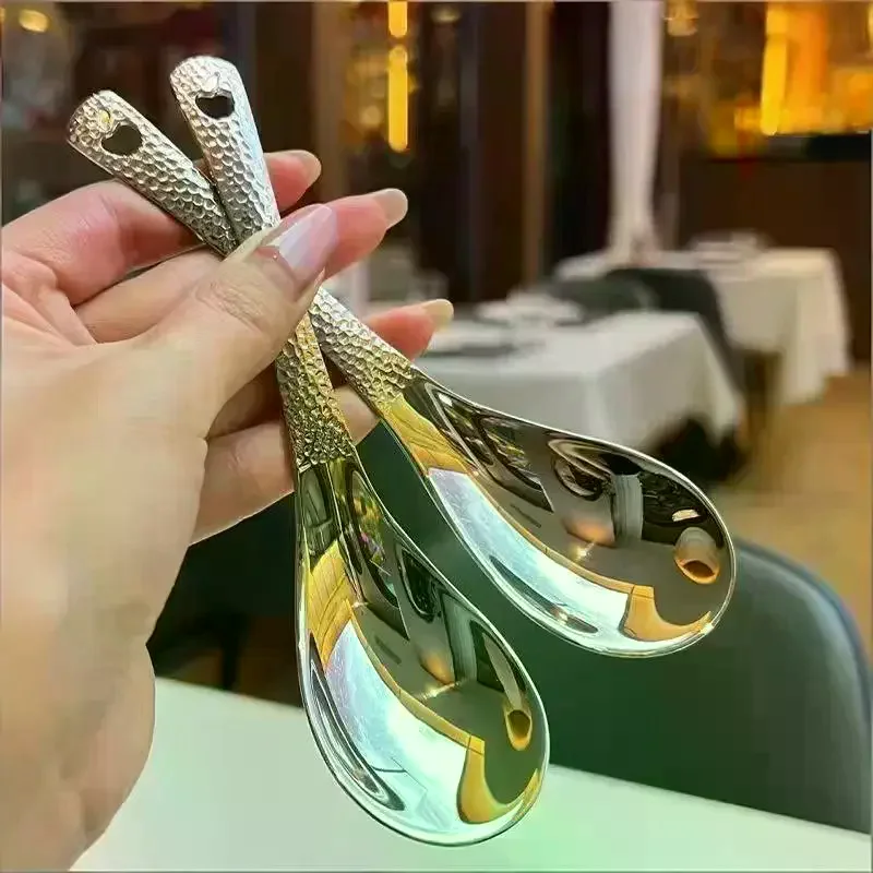 2PCS/4PCS Simple Stainless Steel Spoon Retro Kitchen Tools High End Texture Rice Scoop New Fashion Home Kitchen Meal Spoons