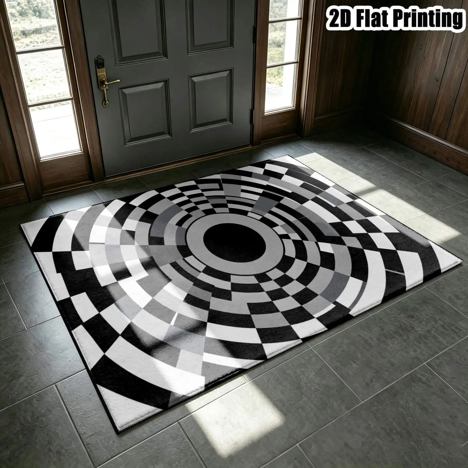 1Pc 2D Printed Black White Abstract Geometric Nordic/Instagram Style Modern Minimalist European Home Decor Carpet, Multi-Size Machine Washable, Suitable for Entrance, Dining, Foyer, Study, Living Room Floor Mat
