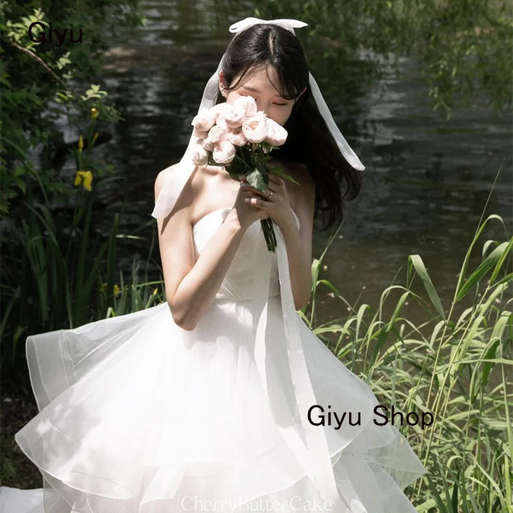 

Giyu Fairy A-line Korea Wedding Dress Photoshoot Strapless Multi-layered Floor-length 웨딩드레스 Bridal Gown Evening Dress