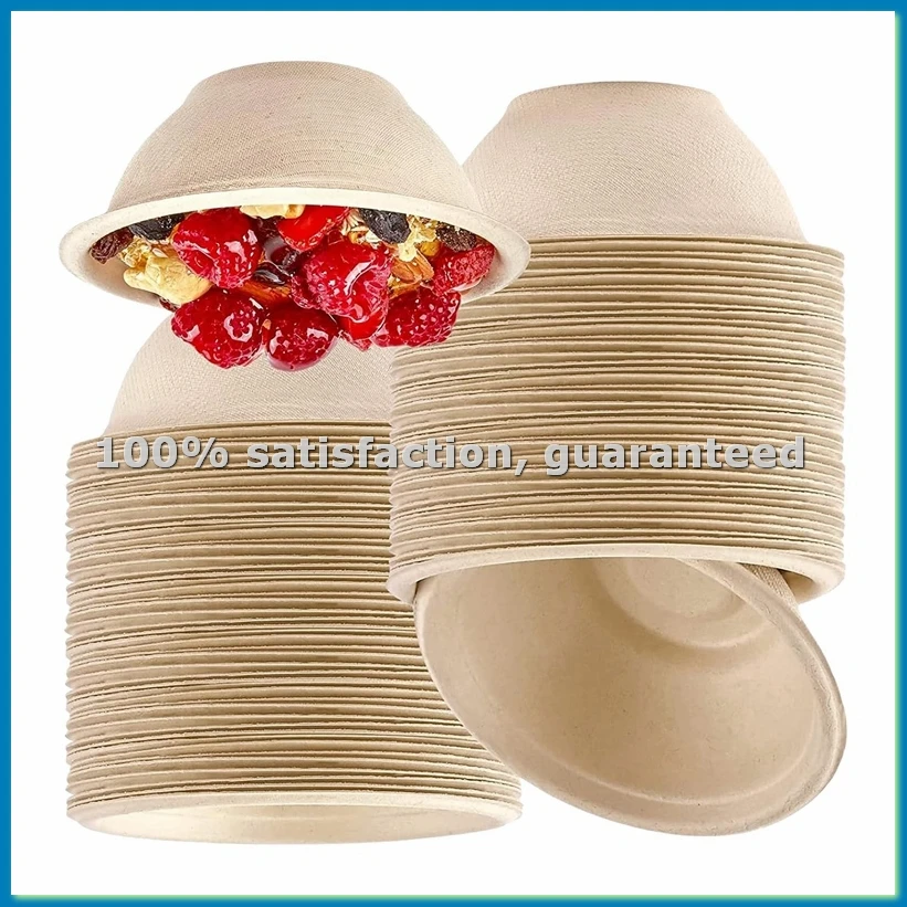 100Pcs Strong Disposable Paper Bowls,350Ml Disposable Sugarcane Paper Bowls Brown Super Rigid Biodegradable-AT35