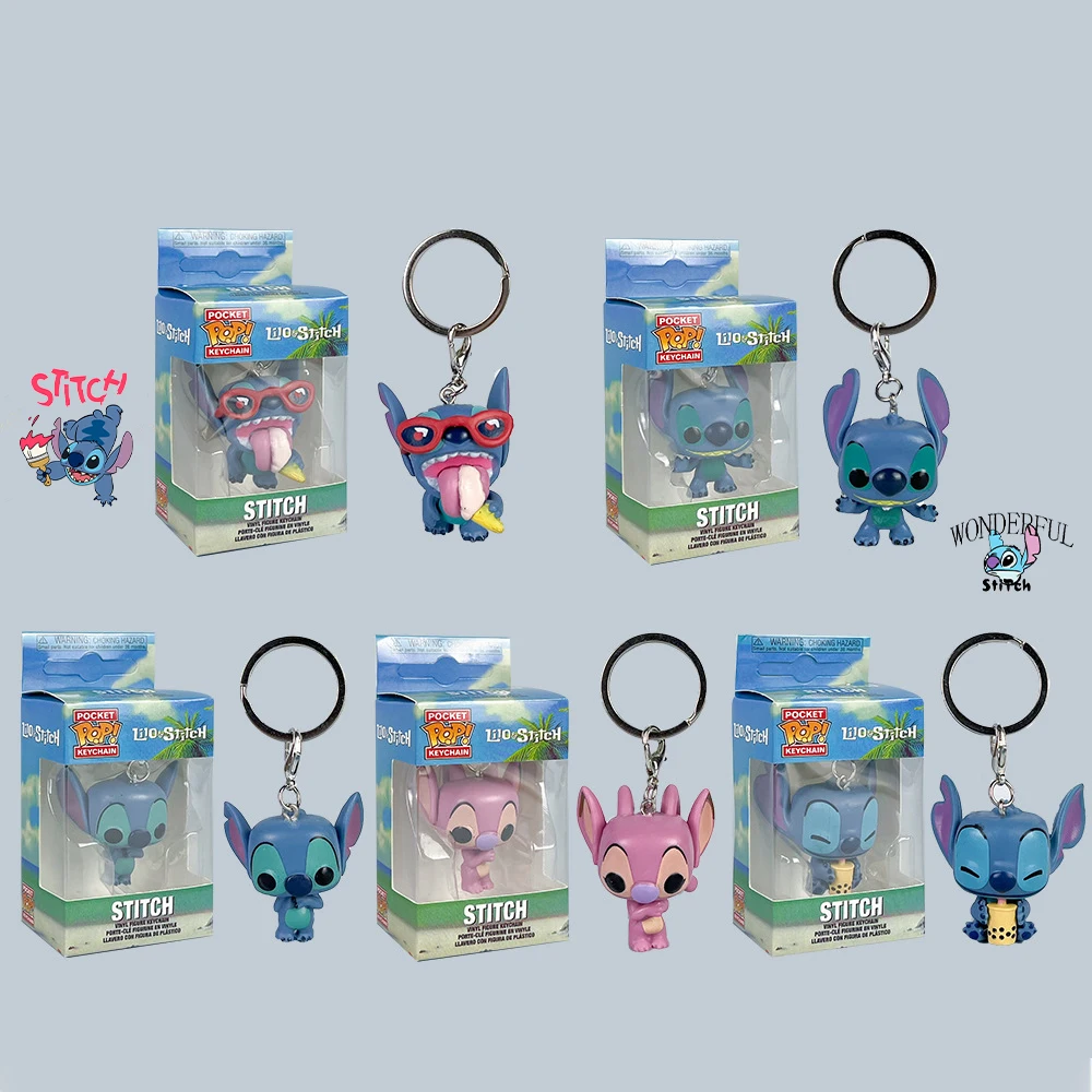 New Pop Keychain Anime Cartoon Mickey Mouse Minnie Lilo & Stitch Cute Doll Keyring Ornament Key Chain Car Pendant Kids Gift Toys