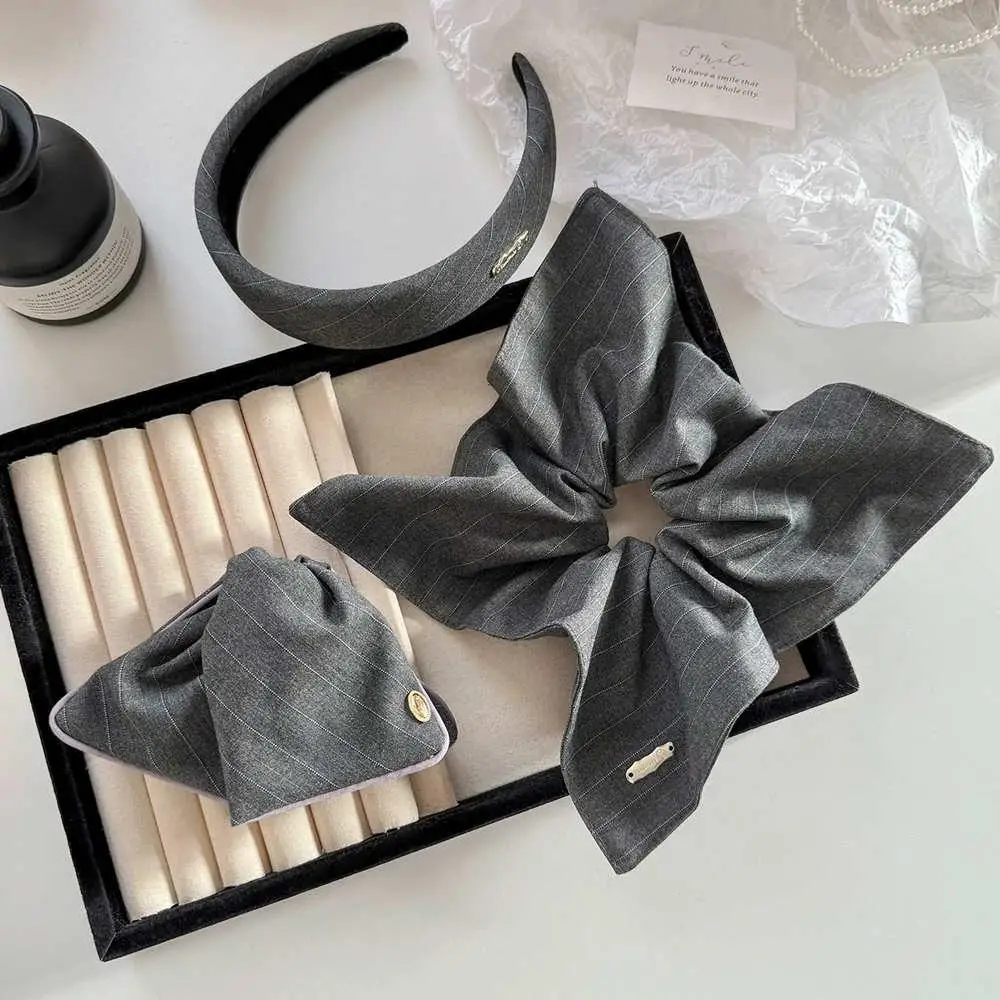 Набор аксессуаров для волос из серой полосатой ткани, квадратный шарф в стиле ретро, повязка для волос, темпераментная повязка на голову с хвостиком, модные резинки для волос на каждый день