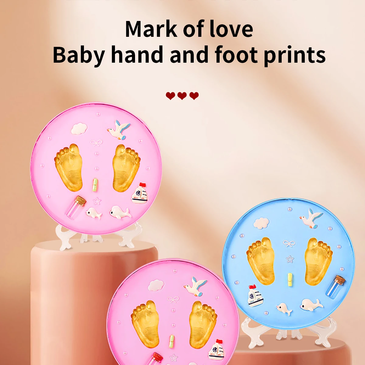 One hundred days, one month, one year gift for newborns, hand-foot prints, mud and fetal hair souvenirs, diy baby footprints