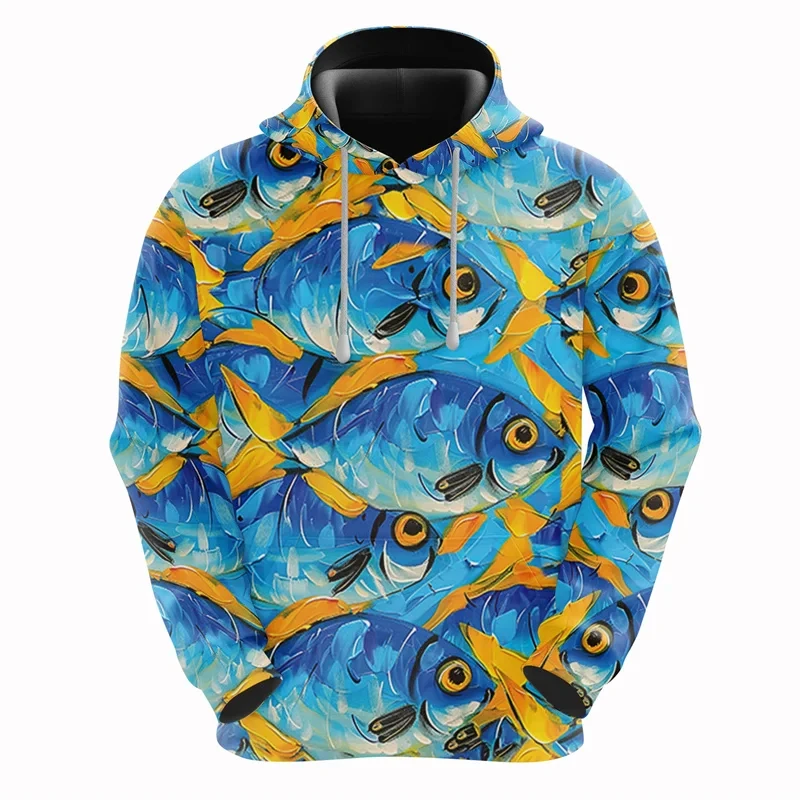 2024 Fashion New Harajuku Men's Hoodie Street 3D Printed Fish Pattern Long Sleeve Top Casual Loose Retro Men's Hoodie Pullovers