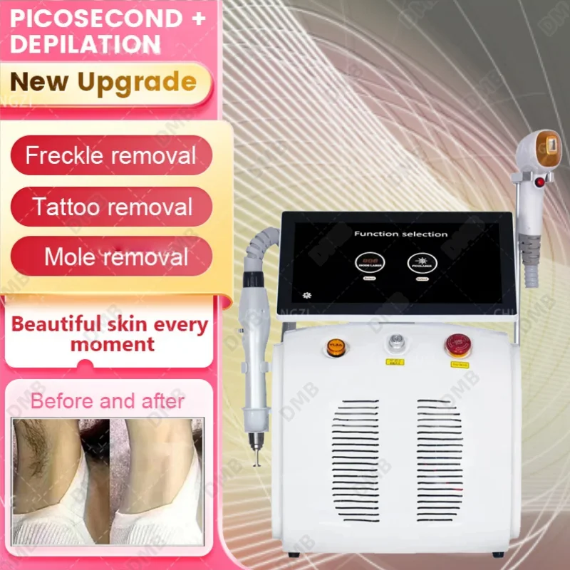 2 in 1 portable 808nm diode laser + picosecond laser machine for professional hair removal skin cosmetic tattoo/pigment removal