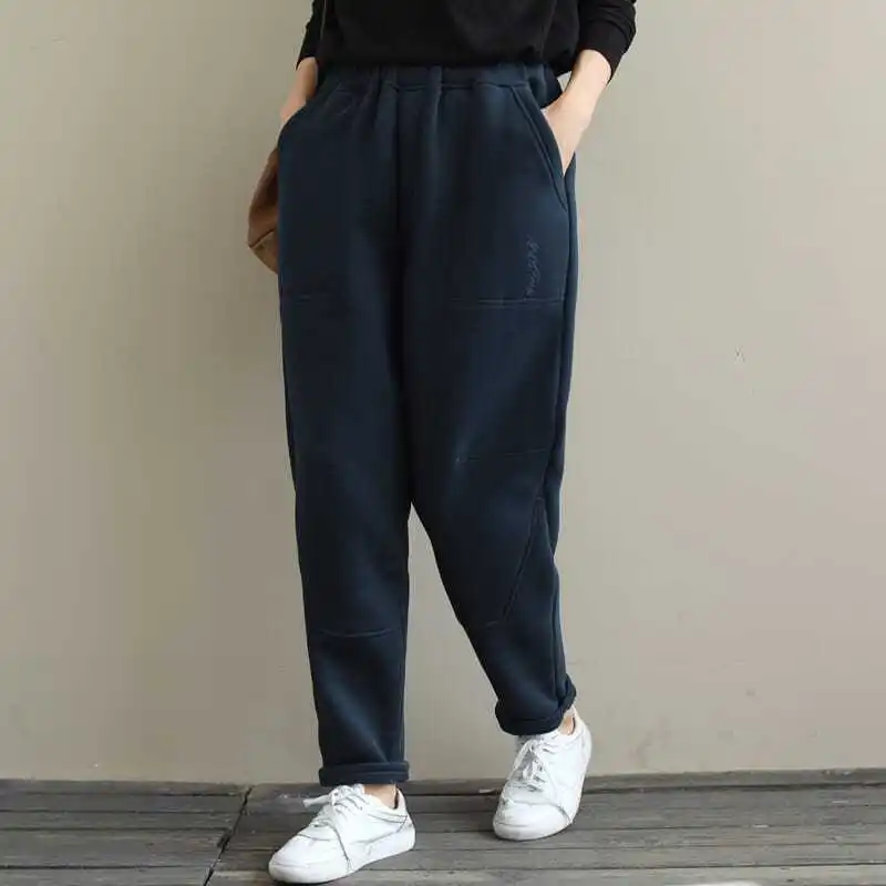 حجم كبير سراويل هارلان النسائية غير الرسمية المطرزة Fce اصطف Thiened سراويل طويلة تأثير التخسيس خريف شتاء جديد Sle #3