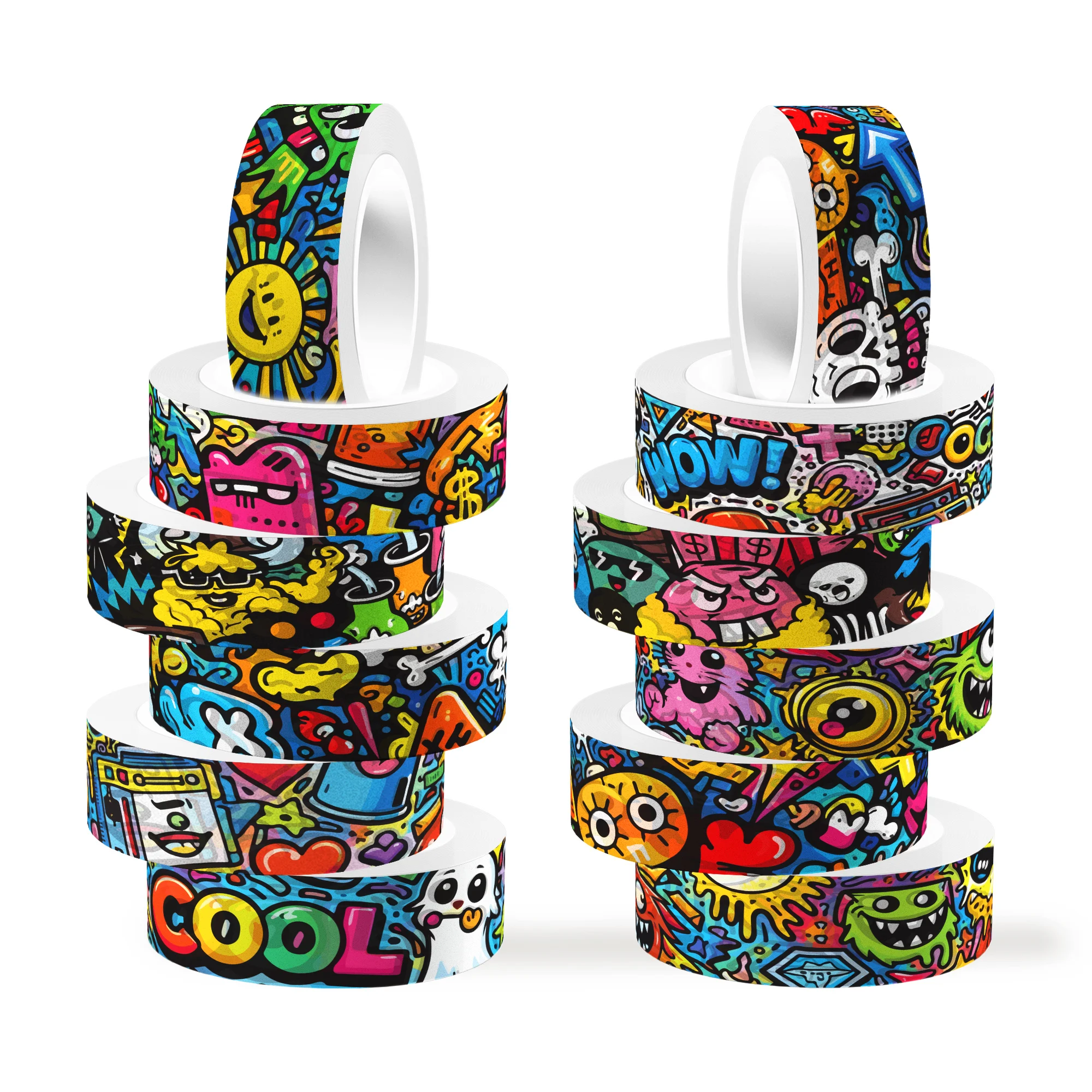 12 Rolls Cartoon Doodle Graffiti Washi Tape Set,Decorative Paper Stickers,Craft Tape for Scrapbooking Decoration Party Supplies