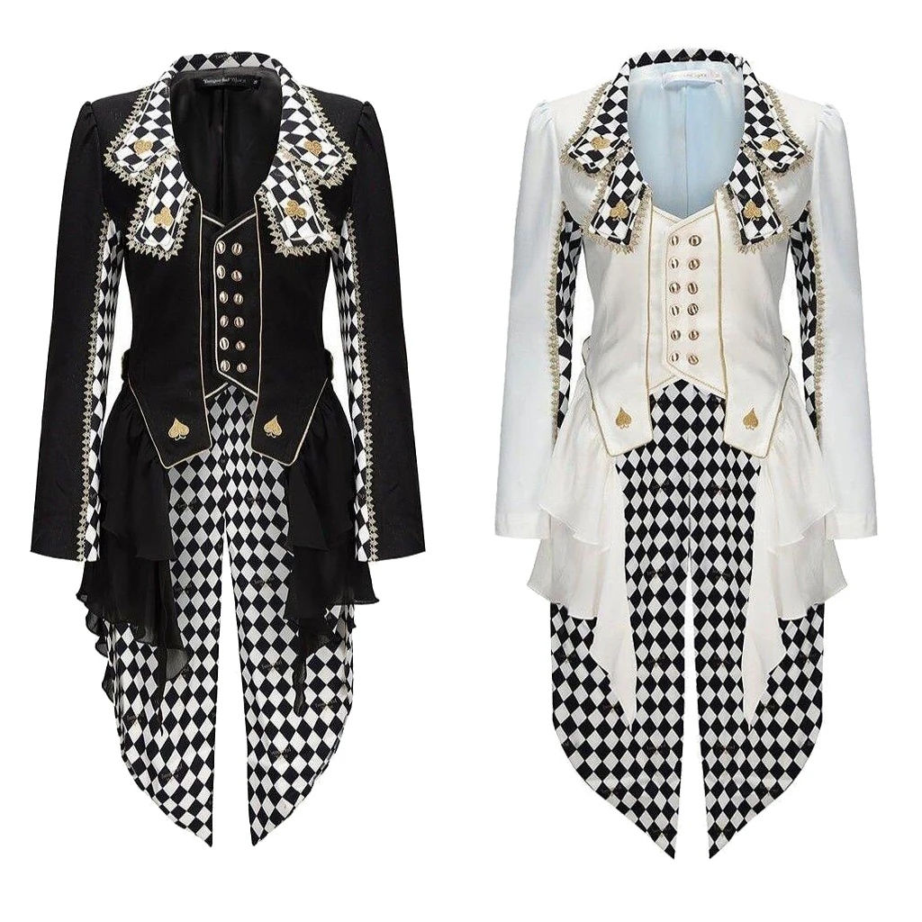 Damen Herren Narren-Karojacke Verrückter Hutmacher Cosplay Gothic Smoking Lustiges Zirkus-Kostüm Karneval Maskerade Party-Set
