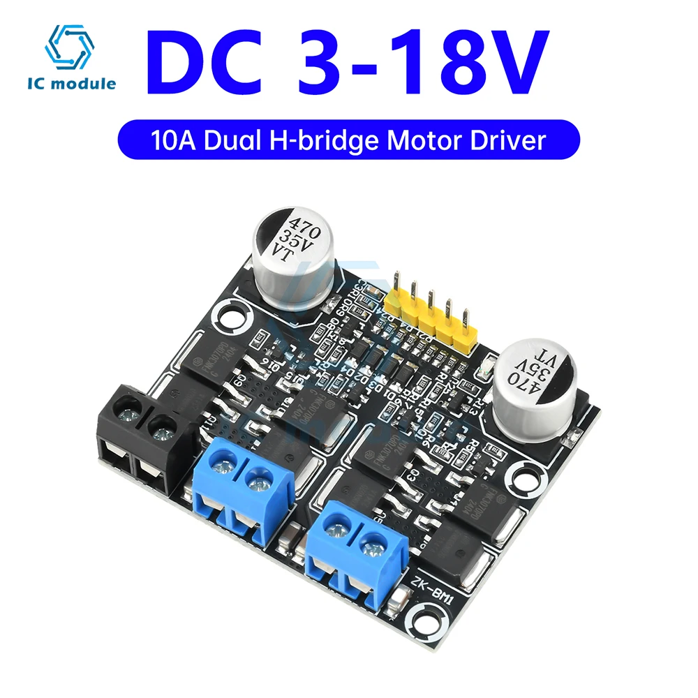 DC 3-18V 10A Dual H-bridge Motor Driver DC Forward and Reverse PWM Motor Speed Controller Low Voltage High Current