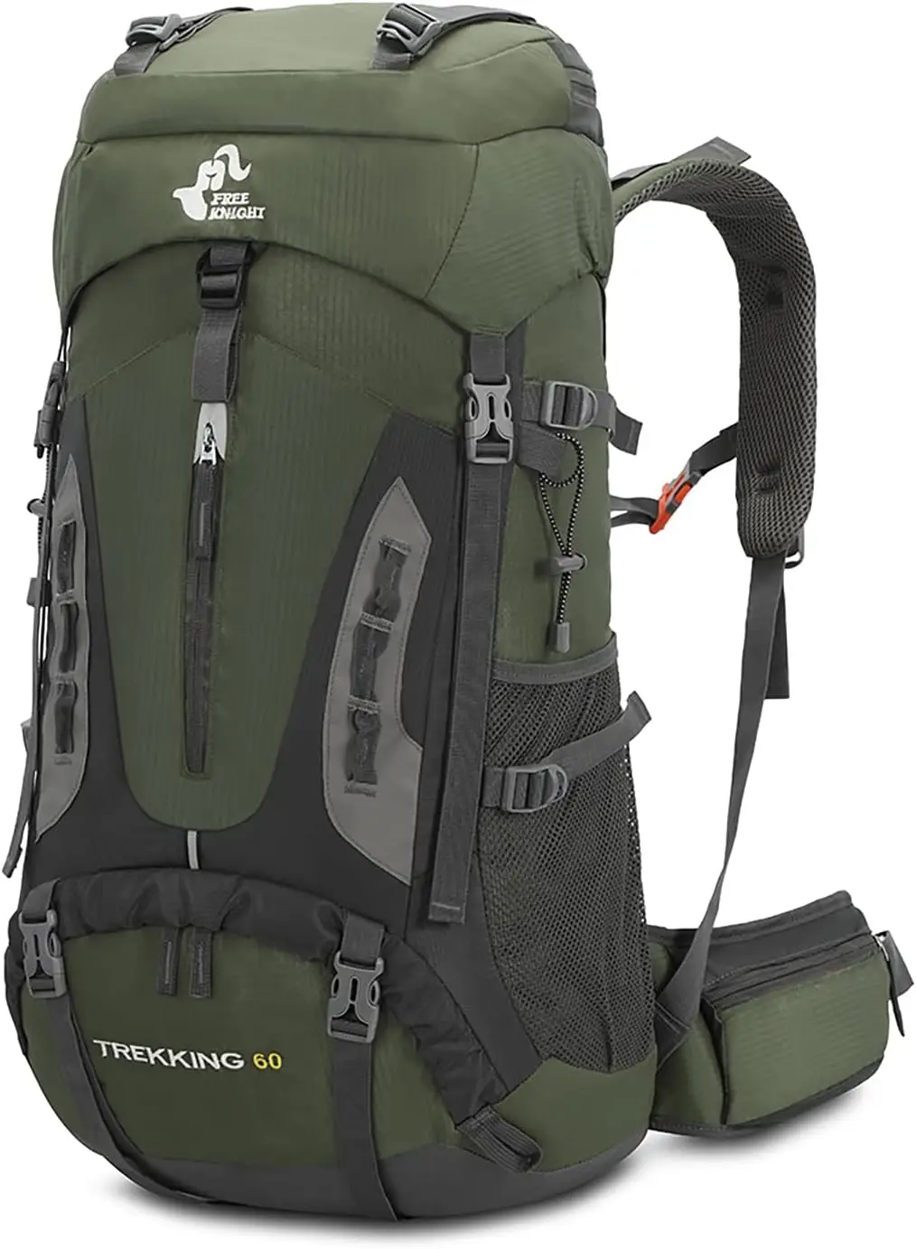 Bseash 60L Hiking Camping Backpack with Rain Cover, Waterproof Large Capacity Outdoor Sport Travel Daypack Climbing Touring (Arm