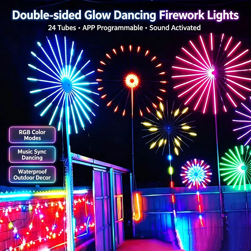 Outdoor Party Double‑Sided Firework Light, Smart Programmable, Double‑Sided Glow Rainproof Sun‑Resistant Holiday Scene Decorati