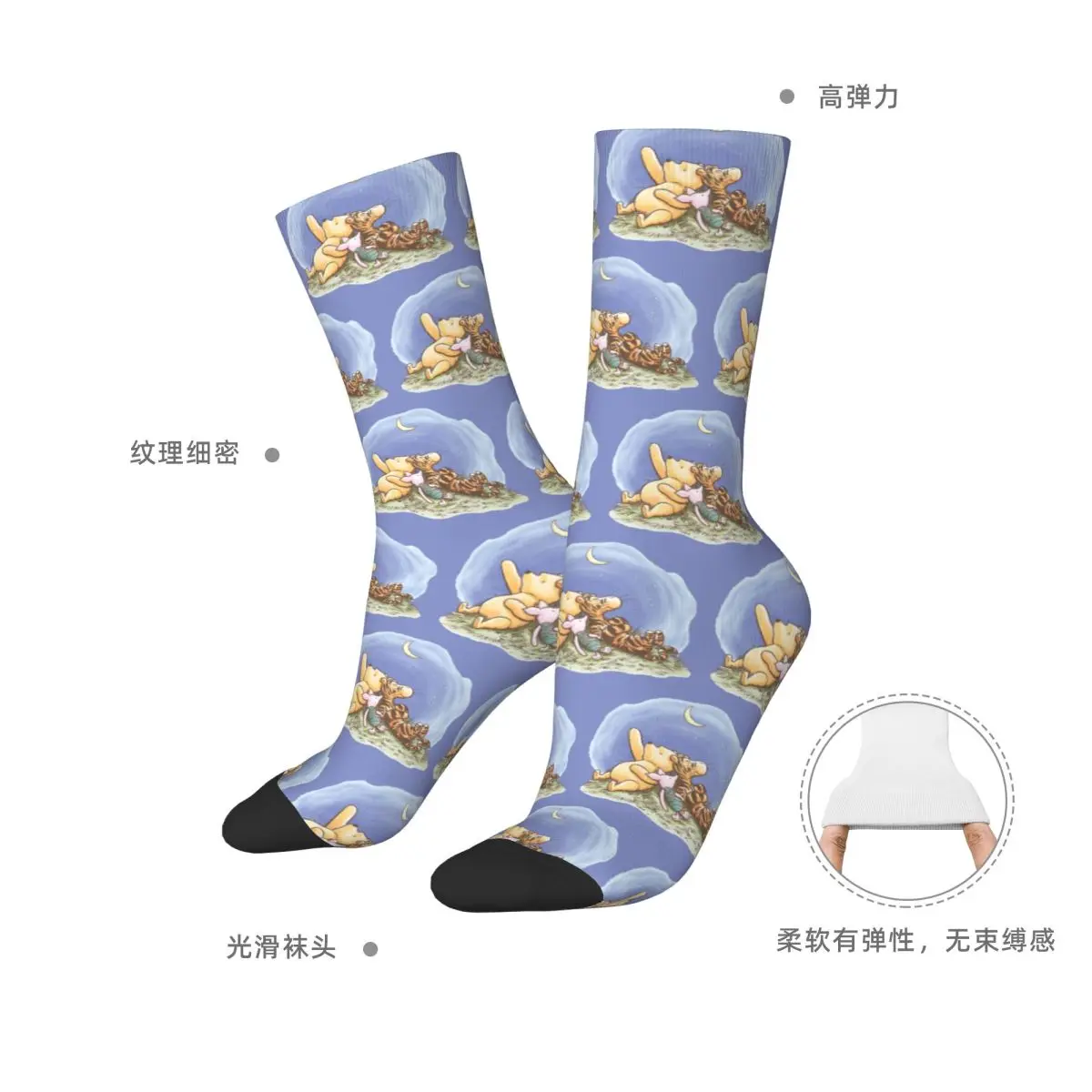 Calcetines de fútbol informales Winnie The Pooh Over The Moon para Baby Shower, calcetines largos de poliéster para mujeres y hombres