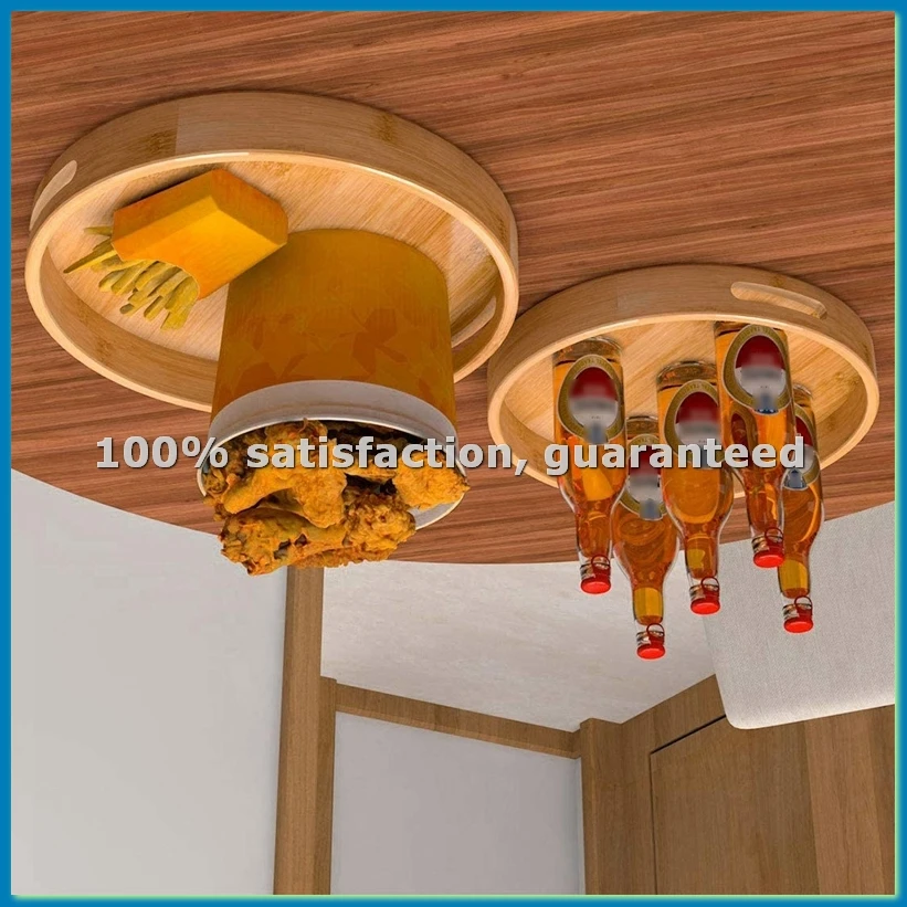 

Круглый сервировочный поднос с ручками - Деревянный бамбуковый круглый поднос для кофейного столика, еды, пуфика 11.81 x 1.57 дюйма - ABWY