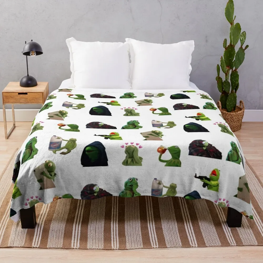 

Kermit meme sticker pack Throw Blanket manga Plaid on the sofa For Decorative Sofa Blankets