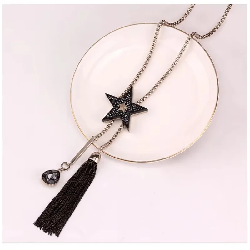 Nuovissima collana a stella lunga con catena maglione stella a cinque punte con nappa alla moda