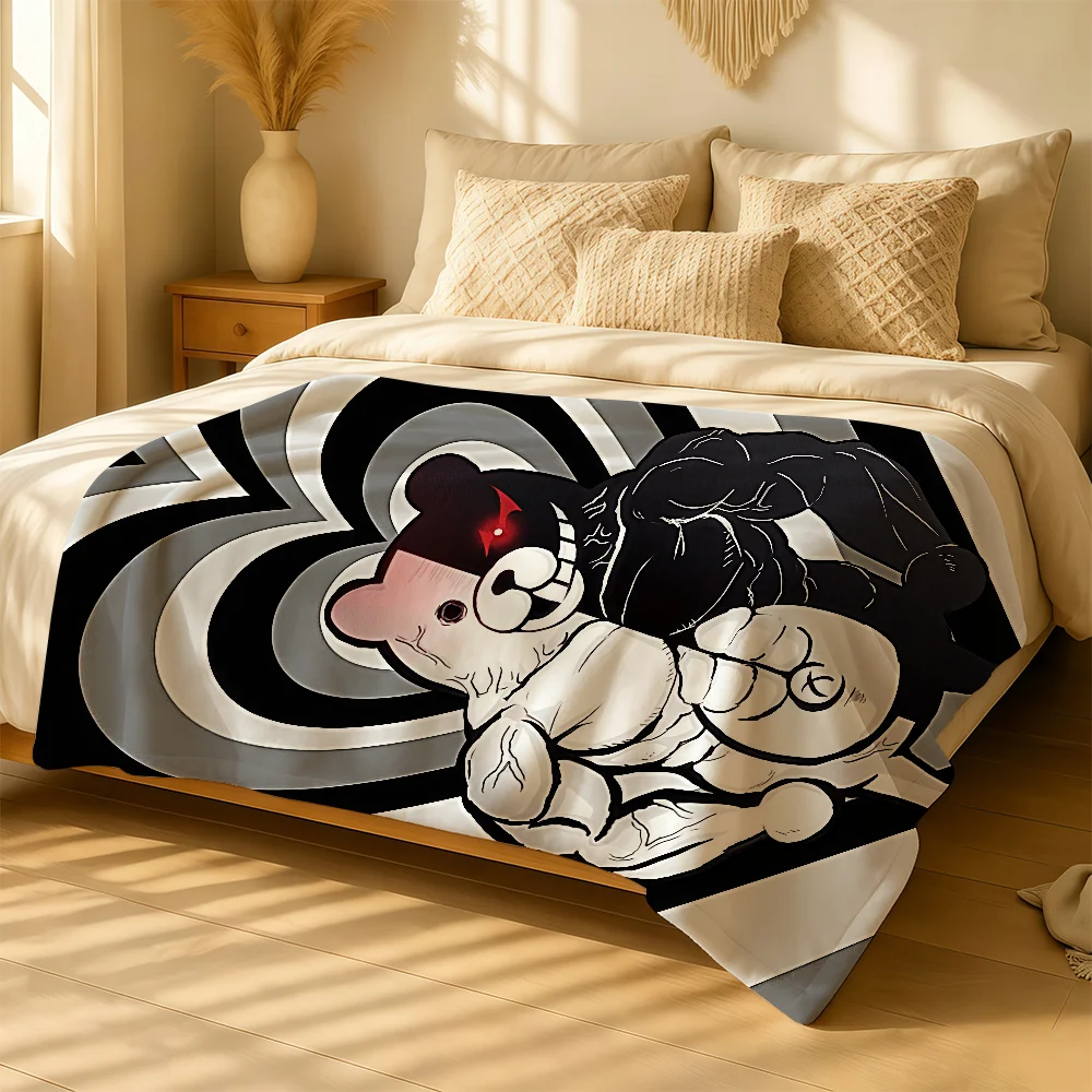 Cartoon M-Monokuma Bear Anime Blanket For Soft Warm Knee For Bedroom Living Room Bed Sofa Camping Picnic Office Gift Throw