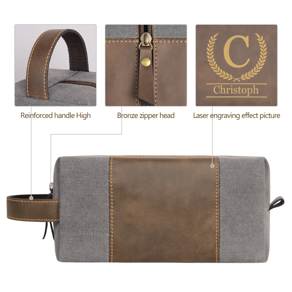 Men's Toiletry Bag, Large Capacity Portable Hand-to-Hand Toiletry Bag, Retro Canvas Waterproof PU Leather Storage Bag