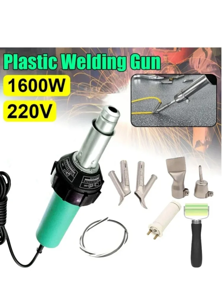 Pistolet do spawania 220 V, 1600 W, o dużej mocy, do spawania tworzyw sztucznych, z funkcją podgrzewania powietrza, w zestawie z dyszami, do spawania i naprawy elementów z tworzyw PP i PVC, w tym — 2