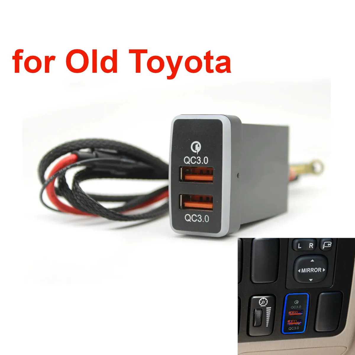 

22x40mm Dual QC3.0 USB Car Charger Socket for Old Toyota Corolla Camry Tacoma Land Cruiser Reiz Hilux Prado 120 FJ Cruiser