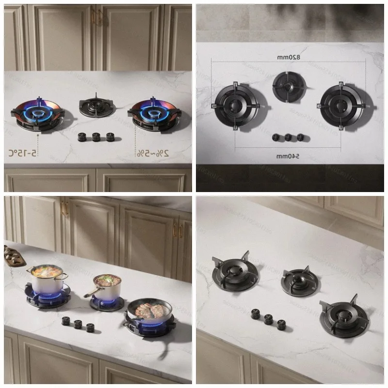 Built-in 3 Burner Gas Cooktop 5.2KW Copper Burner Flame Failure Protection Panel Ready Custom Kitchen Stove