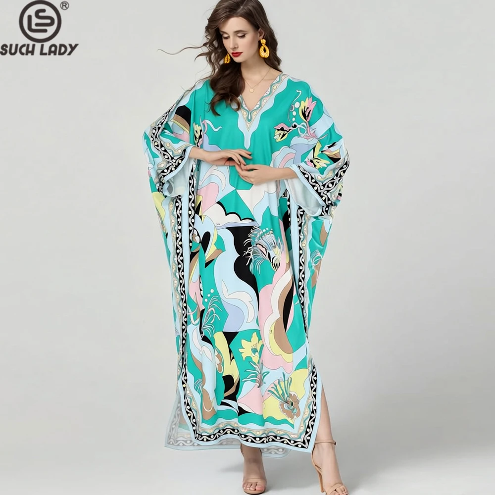 

Women's Robes Sexy V Neck Printed Loose Design Fashion Maxi Long Vestidos Outerwear
