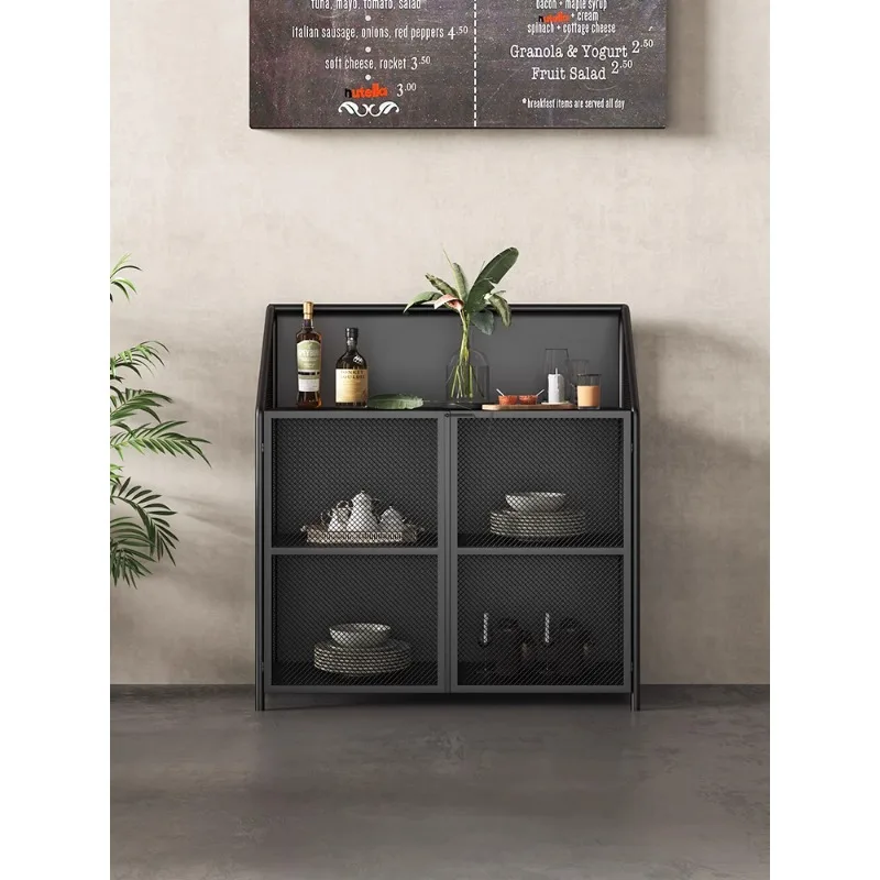 American-style industrial sideboard, pantry cabinet, wrought iron vintage, distressed storage cabinet, kitchen cupboard