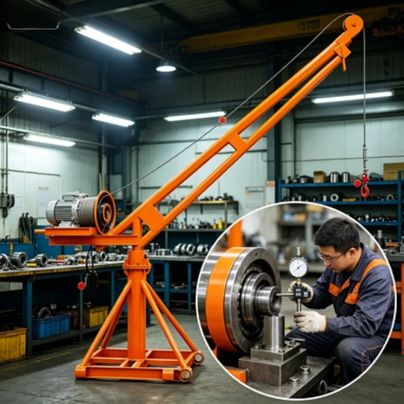 Flexible Counter Weighted Floor Crane – 1Ton Electric Hoist with Rotating Jib Boom, Portable Mobile Crane for Multi-Purpose