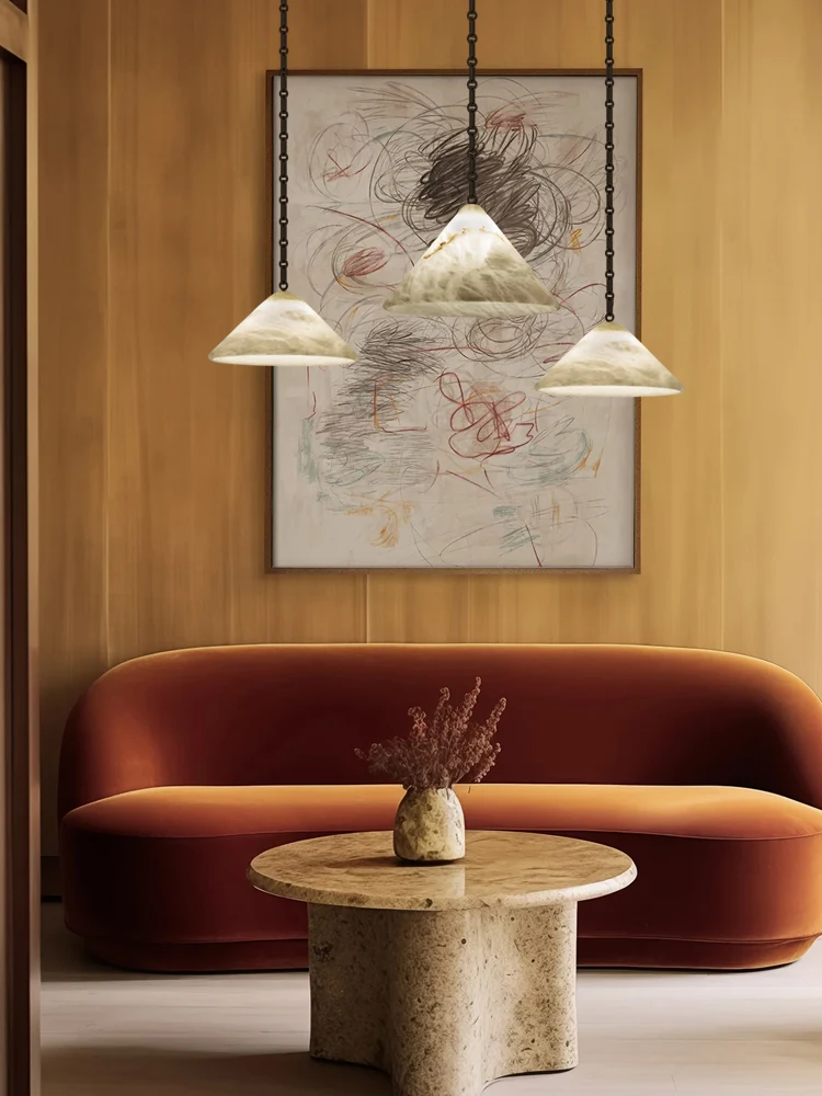 

Geometric Marble Cone DIY Chain LED 2025 Chandelier Alabaster Lustre Suspension Luminaire Lampen Pendant Light For Living Room