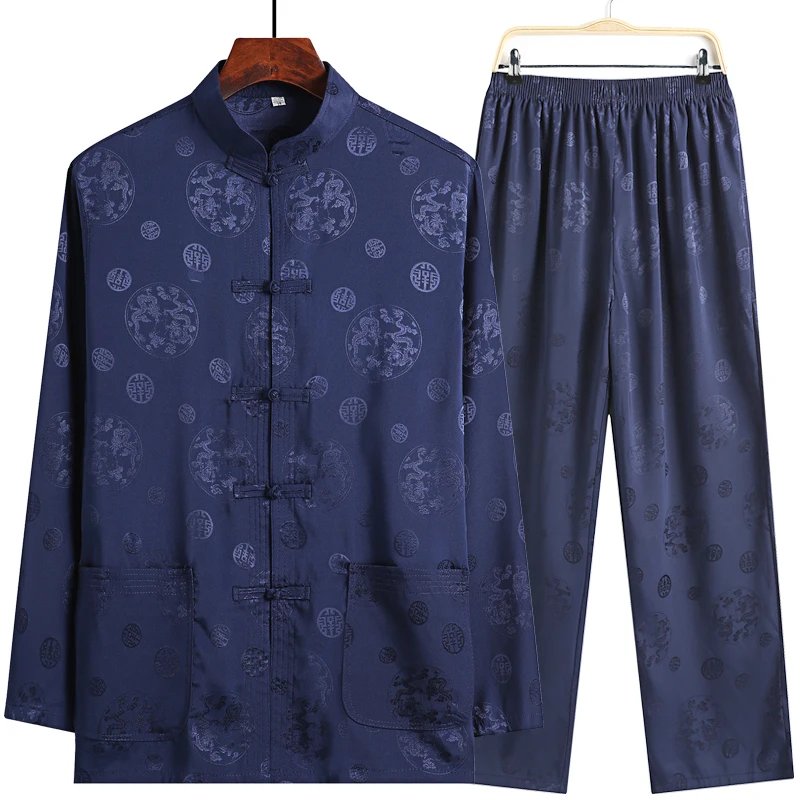 

Loose Long Sve Chinese Sle Men's Clothing Set for Dad andpa Birthday Celebration Traditional Tang Suit ly Wear