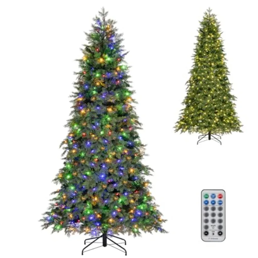 

7.5ft Prelit Christmas Tree Hinged Xmas Tree with 400 Multicolored LED Lights 11 Modes Remote Control 1019 PVC PE Tips Metal St