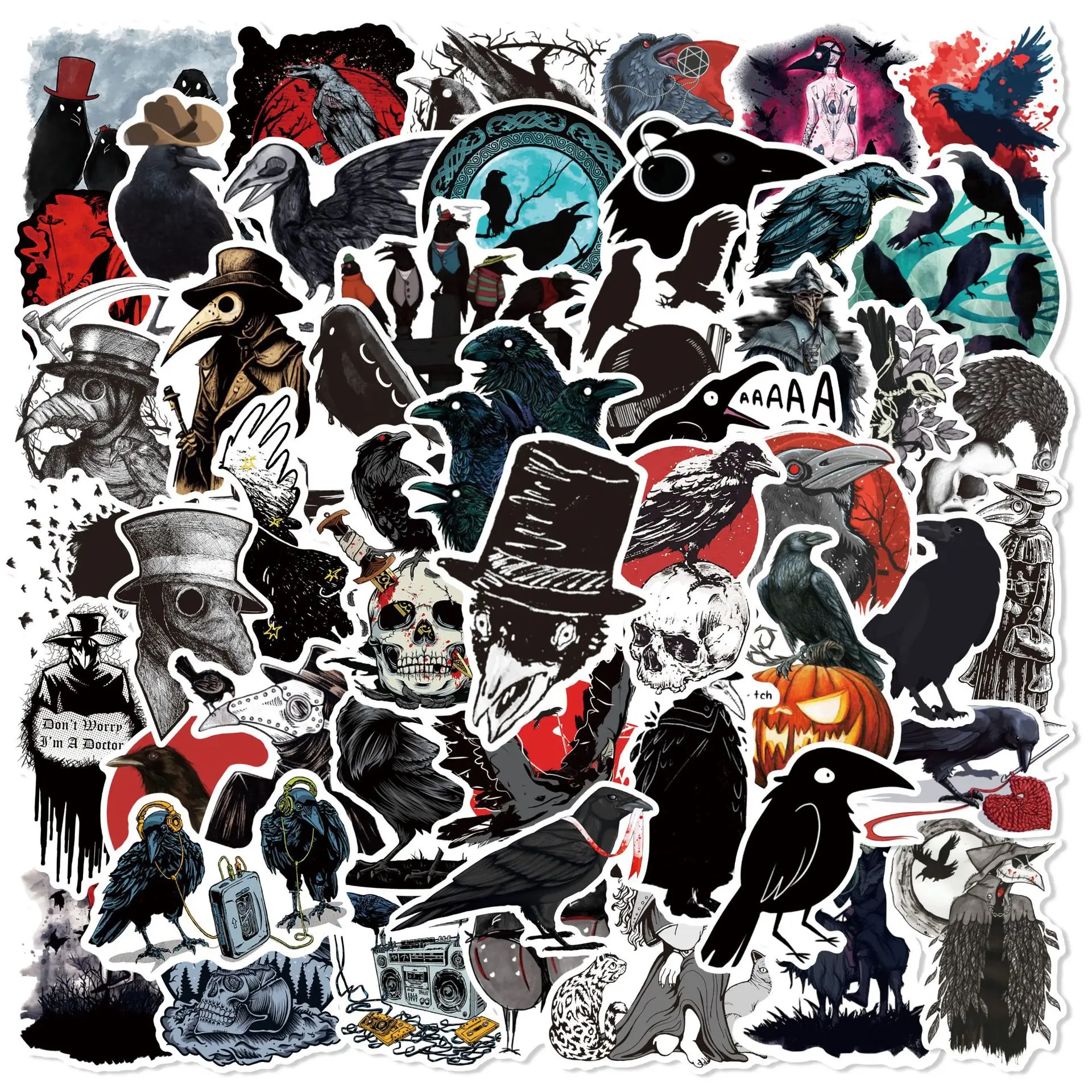 

50PCS Terrifying Crow Stickers Graffiti Stickers DIY Diary Phone Case Handmade Scrapbook Aesthetic Stickers