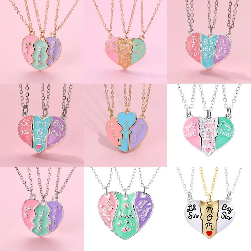 Un niña 3 unids/set en forma de corazón madre e hijo letra colgante mejor amigo collar BFF amistad joyería regalos para niñas