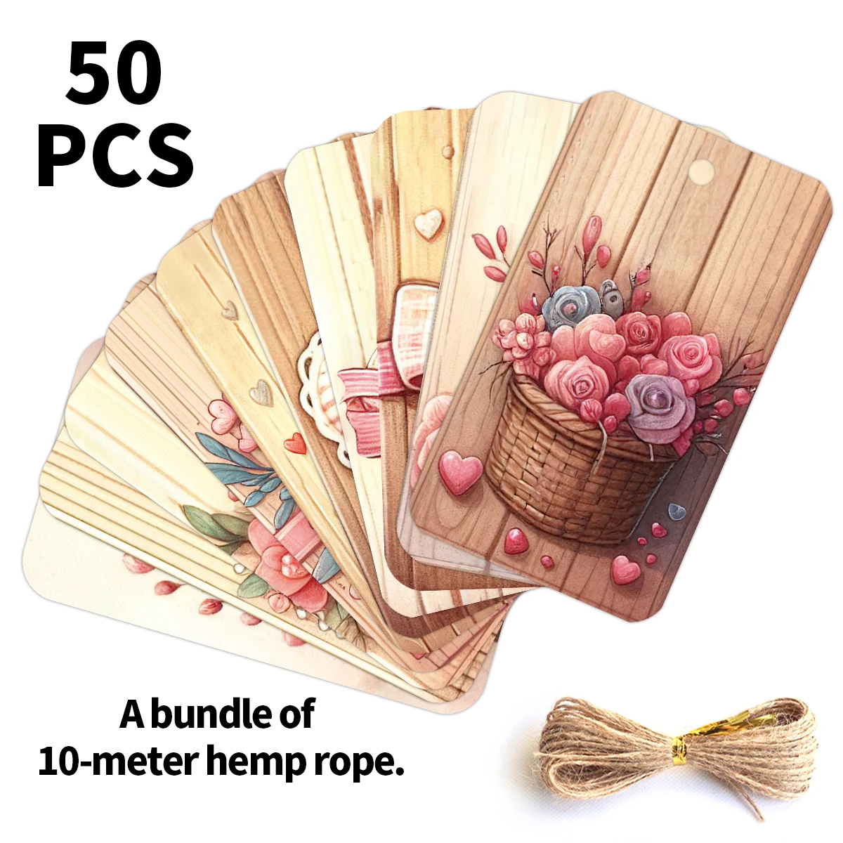 50 stuks harten thema hangende tags met jute touw, etiketten voor Valentijnsdag geschenken inpakken, huwelijksverjaardag diy party decor