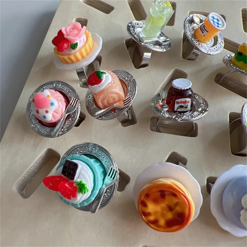 Süße Y2K Cartoon Eis Kirsche Obst Erdbeere Kuchen klobigen Ring Mädchen Mode Vintage ästhetischen Charme Schmuck Zubehör