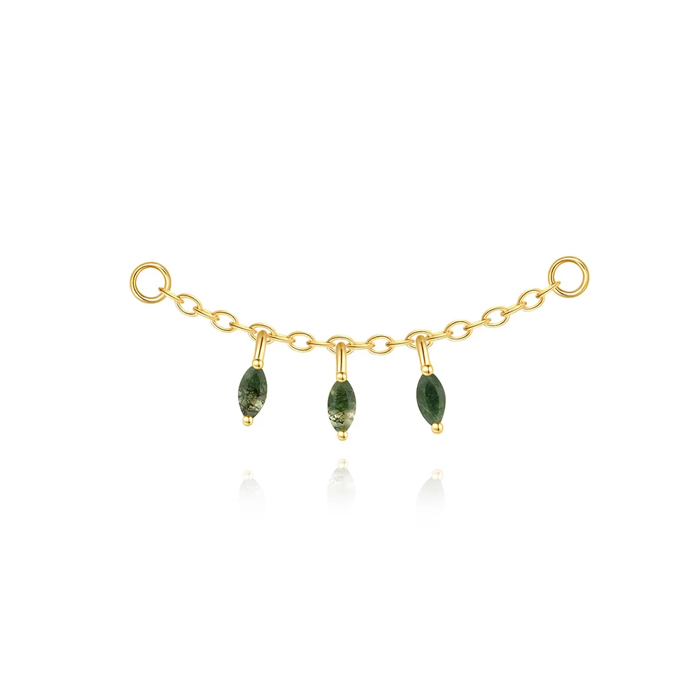 CANNER 1개 S925 실버 그린 모스 천연 수생 식물 마노 다이아몬드 모양 팔각형 스타 체인 피어싱 뼈 네일