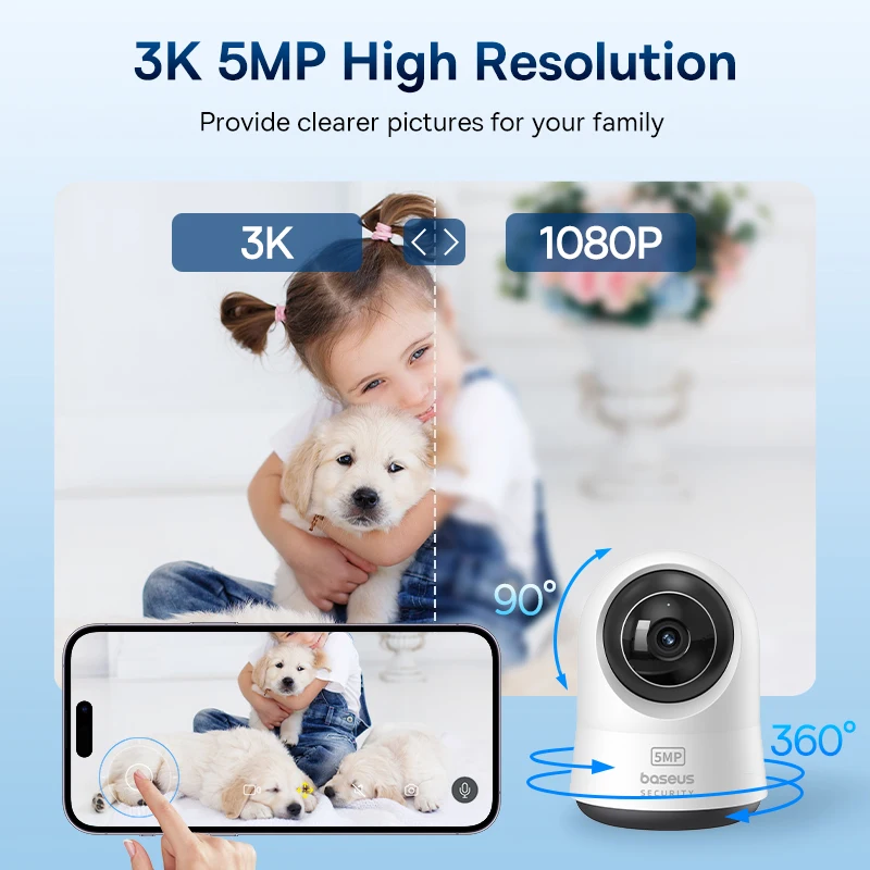 Baseus 5MP 3K WiFi IP Camera 2.4G/5G Wireless Indoor Security Protection Pan&Tilt 8x Digital Zoom Mini Cam Surveillance Cameras