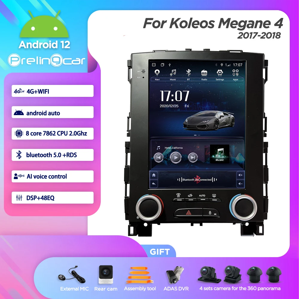 Car Android 12 Radio Player For Koleos Megane 4 2017-2018 Years Multimedia Video GPS Navigation For Tesla Style Vertical Screen