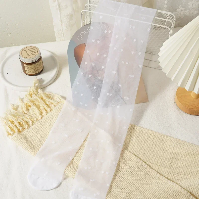 

Носки выше колена в горошек, женские тонкие тонкие чулки с принтом «любовь», трендовые черно-белые прозрачные чулки JK Lolita