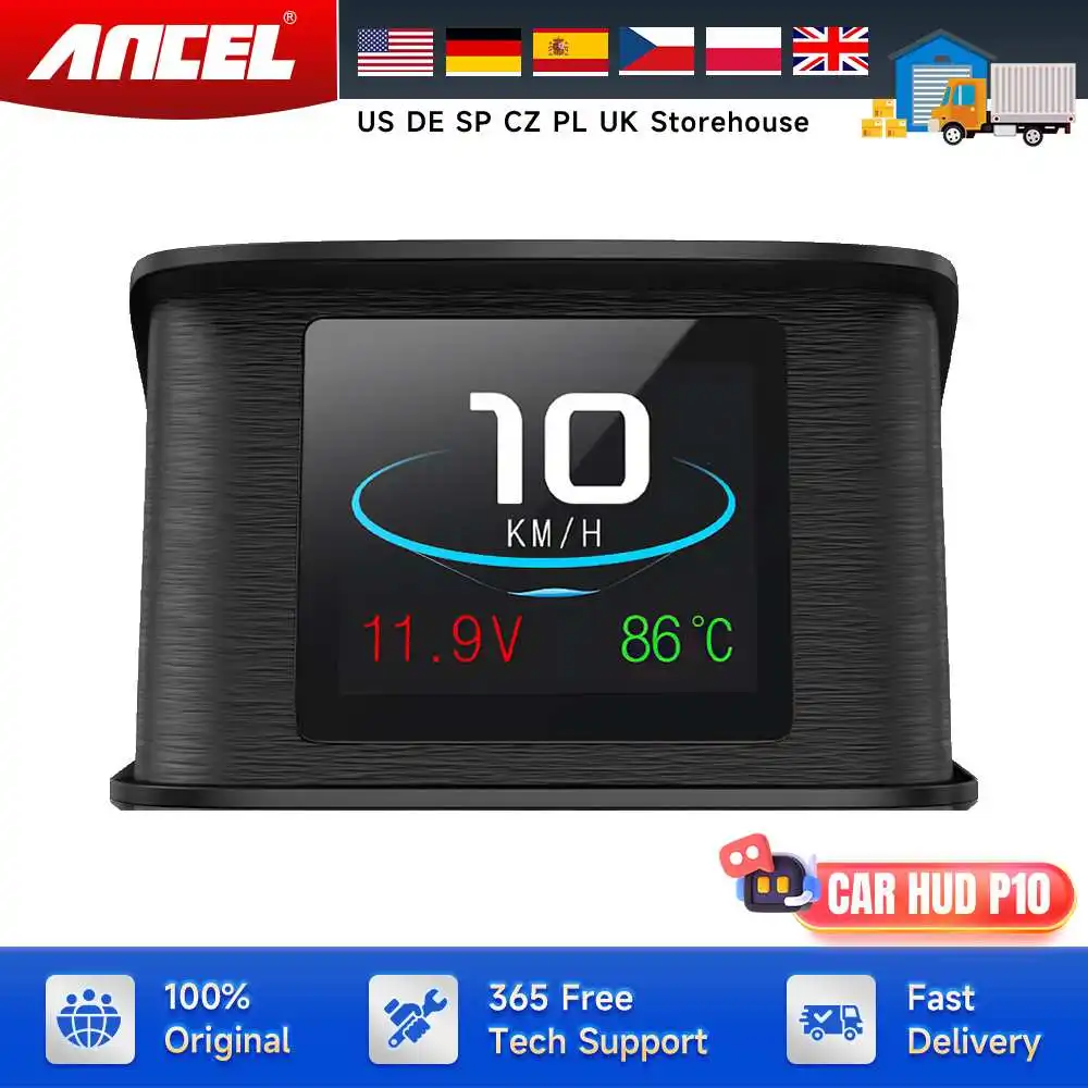 Ancel CAR HUD P10 Car Head Up HUD Display OBD2 Scanner Digital Temperature Board Computer Fuel Consumption Meter Speed Gauge