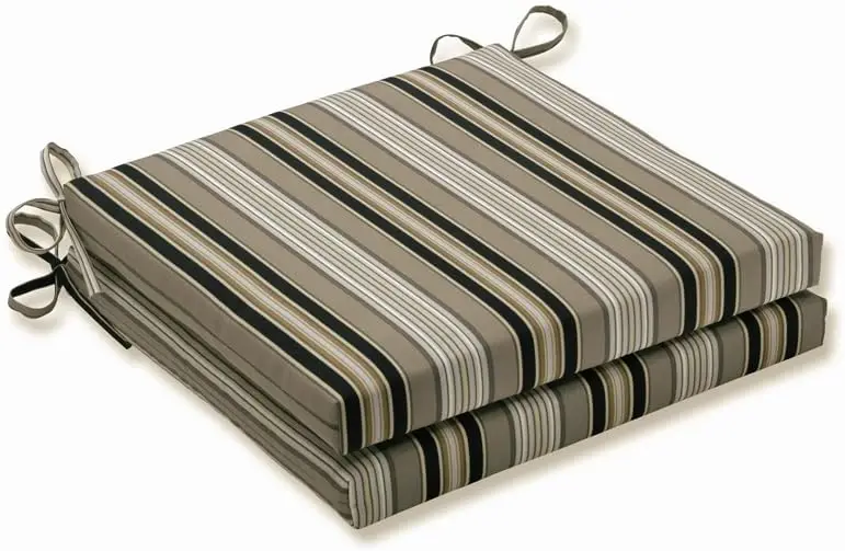 

Stripe Indoor/Outdoor Square Corner Chair Seat Cushion With Ties, Plush Fiber Fill, Weather, And Fade Resistant, 20"" X 20"",