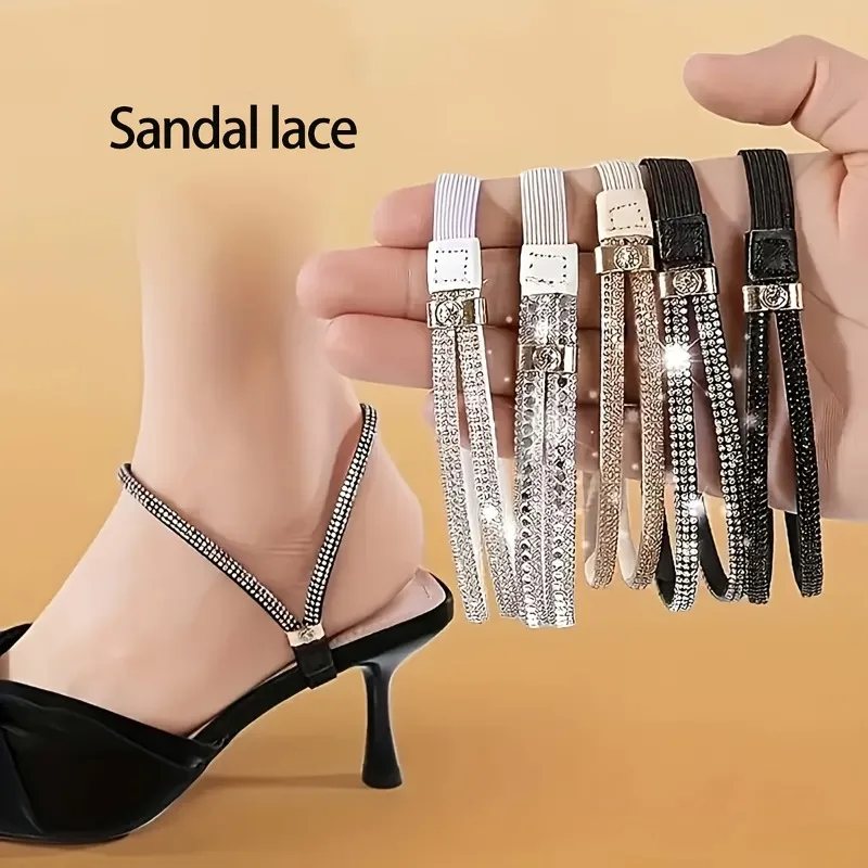 2 Stück Elegante Strass-Schnürsenkel für Damen, Diamant-Schnürsenkel ohne Binden für High Heels, Rutschfeste Elastische Riemen, Anti-Rutsch Fersenriemen – Detail 2