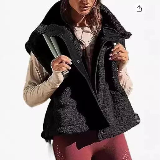

Women's Fuzzy Fleece Vest Oversized Sleeveless Sherpa Jacket Warm Button Down Gilet Outerwear with Pockets