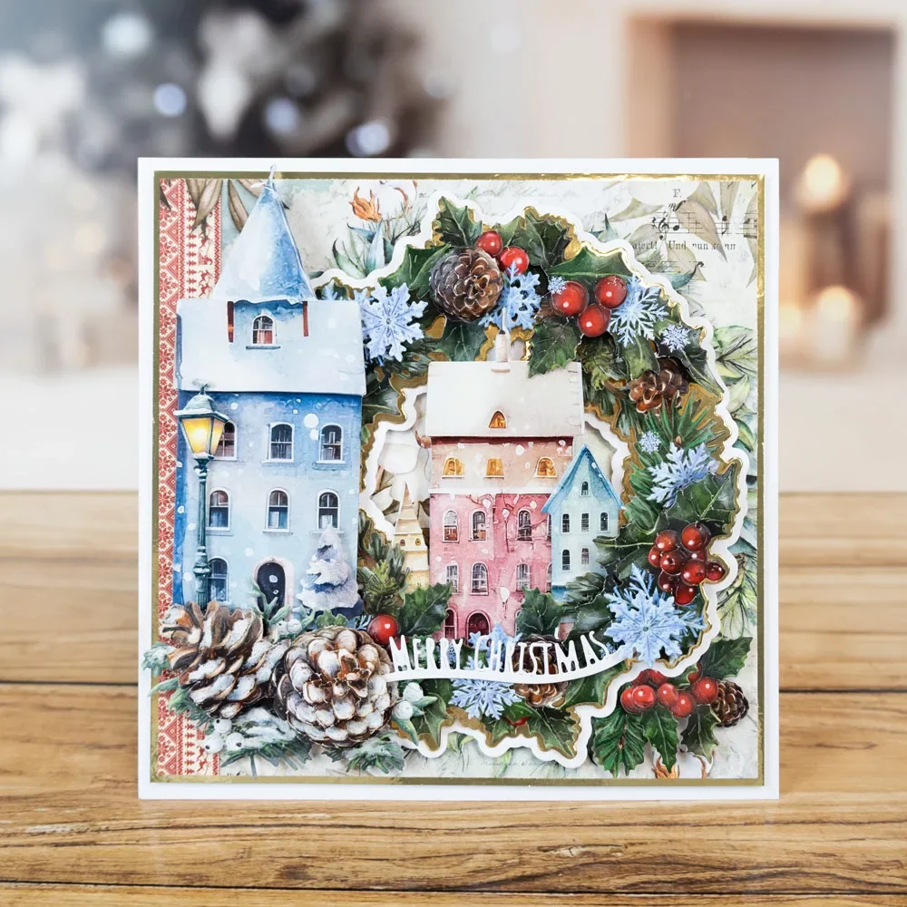 2024 New September Village Christmas Crescent Die Set Diy Scrapbooking Craft Photo Template Decor