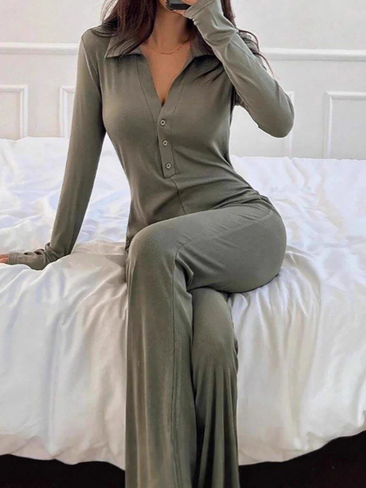 

Повседневные однотонные лоскутные комбинезоны с длинными рукавами, женские осенние шикарные комбинезоны с отложным воротником, брюки-клеш, простые женские боди