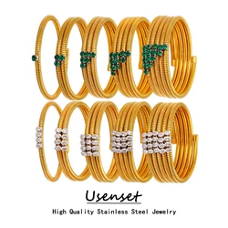 USENSET Stainless Steel Stackable Multi-Layer Wrap Arm Bracelet Bangle Metal Elastic Waterproof AAA CZ Inlaid Jewelry Men Women