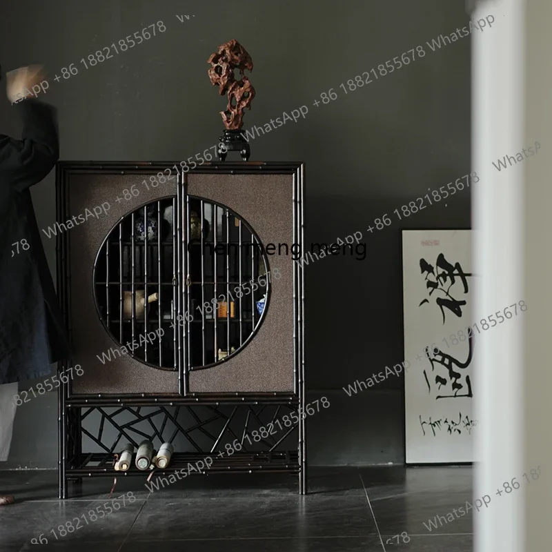 

Zizhu side cabinet, tea room tea cabinet, dining side tea set storage display, double-spell semi-round double door