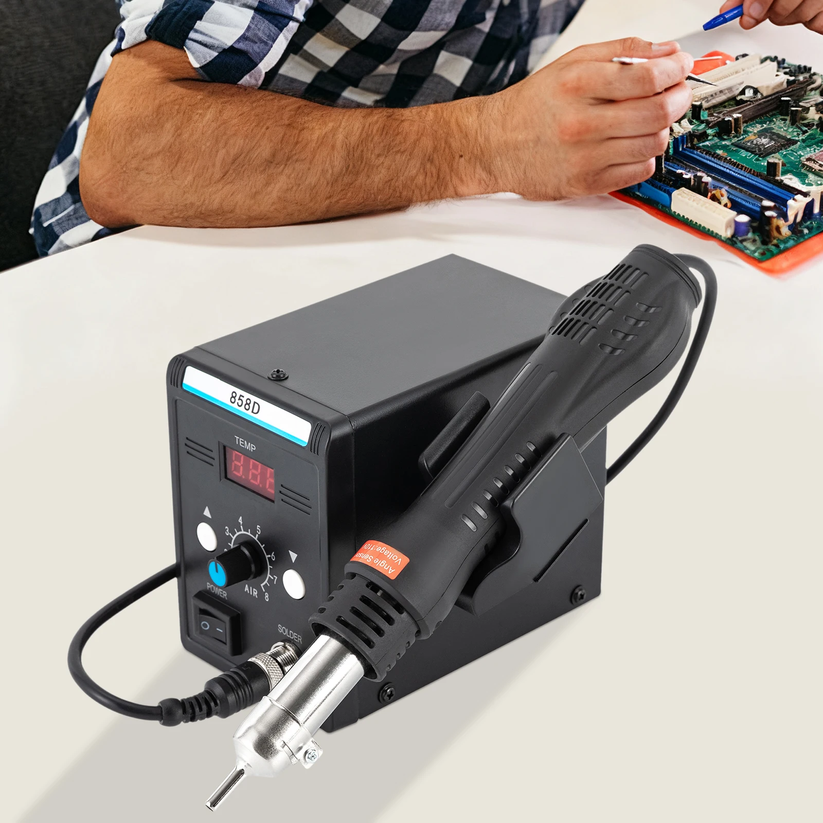 

Паяльная станция горячего воздуха мощностью 700 Вт 100–500 ° C Паяльная станция SMD с регулируемой температурой и набором горячего пистолета PTC Керамический нагревательный сердечник Светодиодный